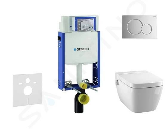 Geberit Kombifix - Modul pro závěsné WC s tlačítkem Sigma01, lesklý chrom + Tece One - sprchovací toaleta a sedátko, Rimless, SoftClose 110.302.00.5 NT2