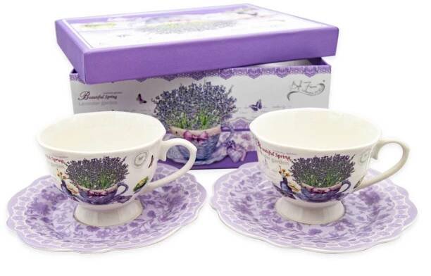 Kávový servis 2 lůžkový porcelán sada Bella Fiore levandule ozobne krabička