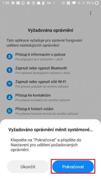 Klepněte na tlačítko Pokračovat
