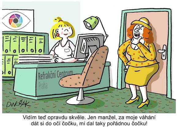 Karikaturista Oldřich Dwořák poprvé kreslí bez brýlí - Refrakční Centrum Praha