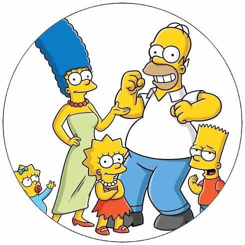 Jedlý papír Simpsonovi na bílém pozadí 19,5 cm Pictu Hap - OzdobDort.cz 