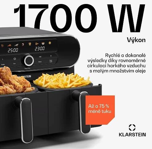 Horkovzdušná fritéza AuraAir Color Touch, 2 komory, 11 l, 1700 W, 80 - 200 °C, 8 programů Černá / starožitná zlatá metalíza