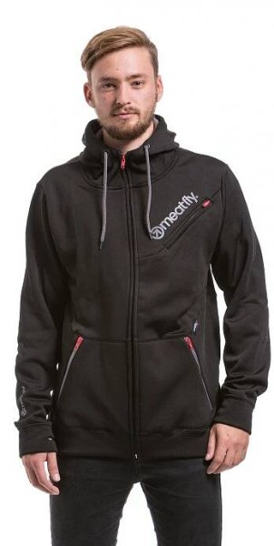 Meatfly Polygon 2 - Technical Hoodie - B - černá pánská mikina s kapucí zapínání na zip