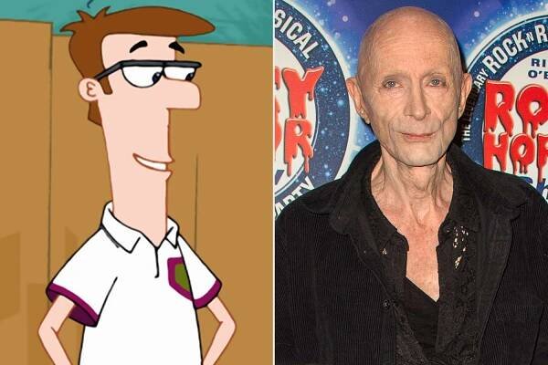 Lawrence Fletcher in 'Phineas and Ferb' ; Richard O'Brien attends the 2024 Gala Night of Richard O'Brien's 