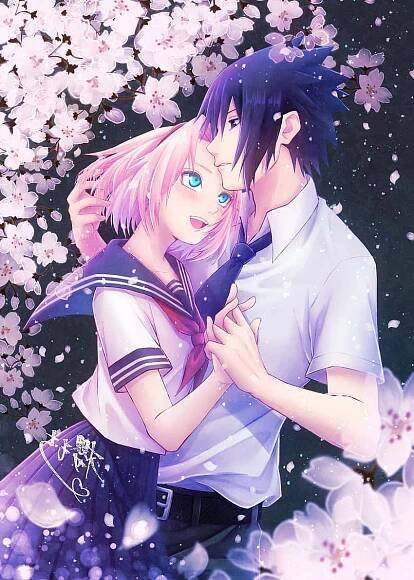 Sasuke and Sakura in a sentimental moment Wallpaper