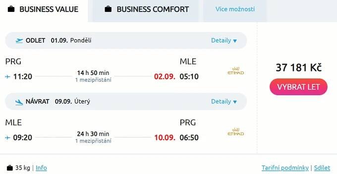 TOP: business class letenky z Prahy na Maledivy s Etihad Airways - Zaletsi.cz