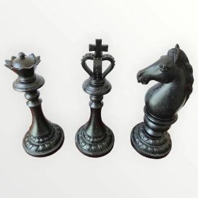 Sada 3 velkých šachových figur, Retro šachové figury- král- dáma- kůň - Dům a zahrada
