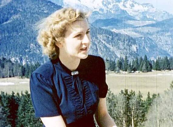 Eva at the Berghof, looking in the general direction of the Eagle's Nest.