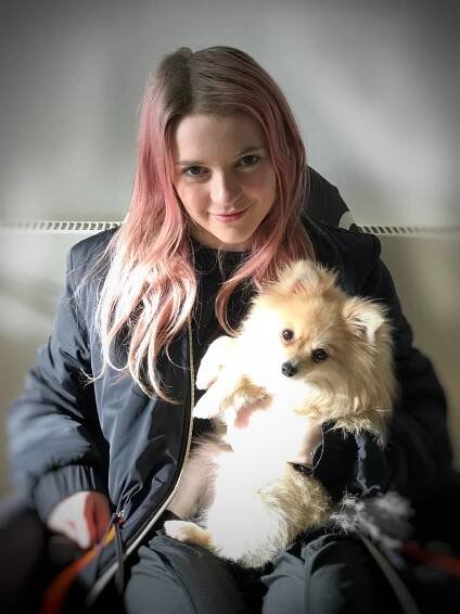 London Designer Charli Cohen and her dog Suki