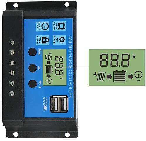 Regulátor solárního panelu 30A LCD nabíjení baterie 12V / 24V regulátor automatický duální USB