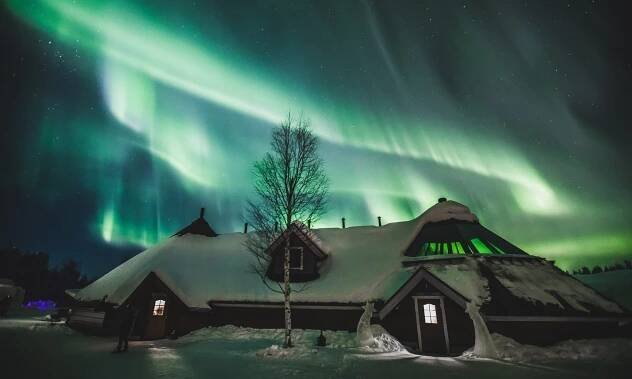 Northern lights above Kota Restaurant and Sky Bar