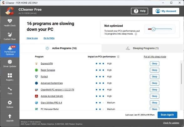 CCleaner Performance optimizer