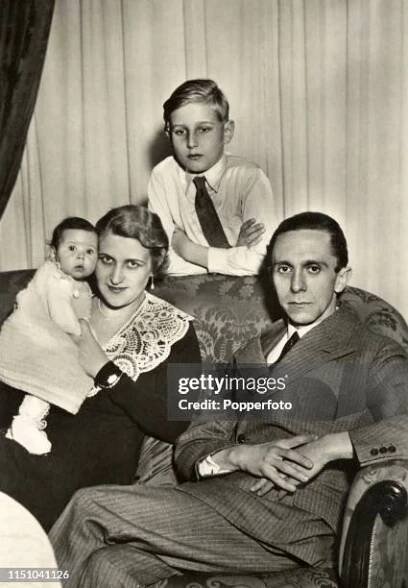 Joseph Goebbels, a powerful member of the Nazi party, its Minister for Propaganda, responsible for the Holocaust, with his wife Magda and two of his...