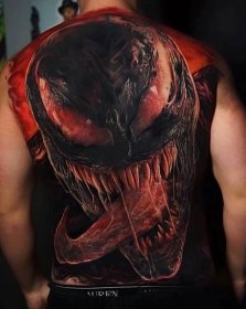 Venom face tattoo on full back