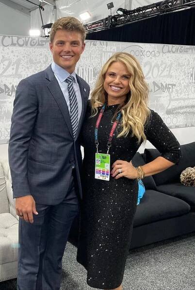 Lisa Wilson and her son New York Jets player Zach Wilson at the NFL 2021 draft