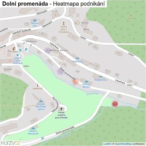 Mapa Dolní promenáda - Firmy v ulici.