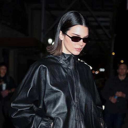 Kendall Jenner Plays With Contrast in Leather and Silk