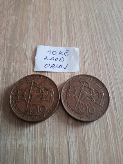 2 ks - 10 kč - rok 2000 - orloj, vzácné, stav - viz foto