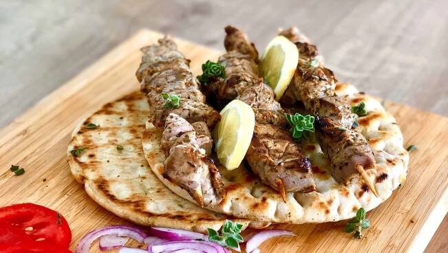 Pork Souvlaki (Skewers) with Tzatziki Sauce