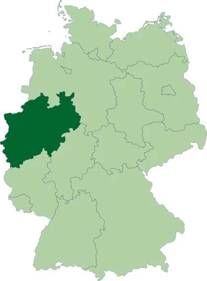 Poloha spolkovej krajiny Severné Porýnie-Vestfálsko v Nemecku (klikacia mapa)