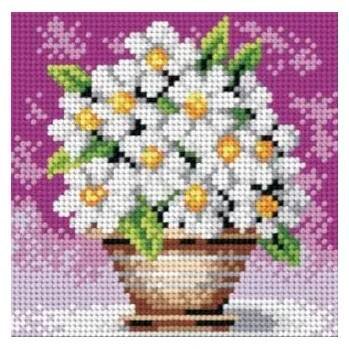 Tištěná předloha pro výšivku - 15 x 15 cm - Kopretiny v květináči