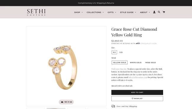 Desktop view of client's product detail page