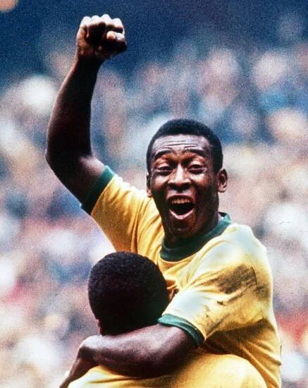 Pelé celebrates with Jairzinho after winning the World Cup final in 1970. The Brazilians won all six matches at the tournament, and that team is considered by many to be one of the best of all time.