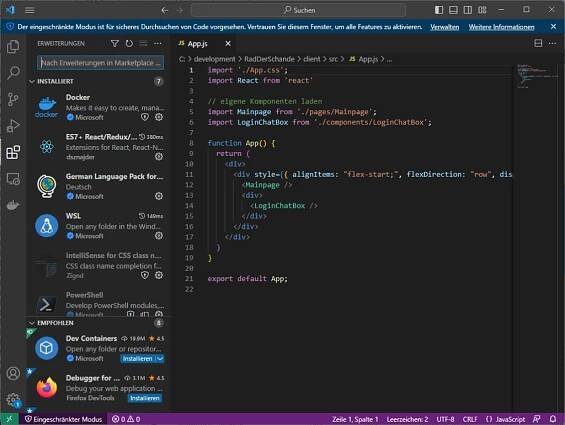 Visual Studio Code Oberfläche