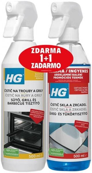 HG Čistič na trouby a grily 500 ml + HG čistič skla a zrcadel 500 ml