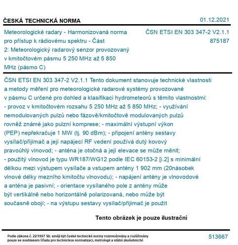 ČSN ETSI EN 303 347-2 V2.1.1 - Meteorologické radary - Harmonizovaná norma pro přístup k rádiovému spektru - Část 2: Meteorologický