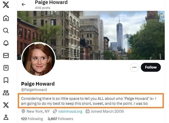 Paige Howard's Twitter Screenshot
