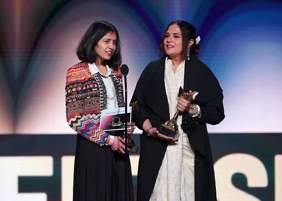 Shuchi Talati and Richa Chadha accept the John Cassavetes Award Award for "Girls Will Be Girls" onstage during the 2025 Film Independent Spirit Awards on February 22, 2025 in Santa Monica, California. 