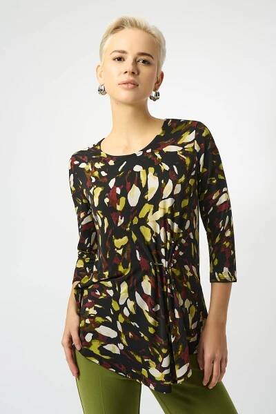 Joseph Ribkoff Black/Multi Animal Print Asymmetrical Tunic Style 253030