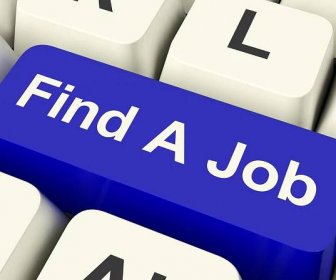 Najdete klíč počítače práce ukazuje práci a kariéru hledání online — Stock obrázek