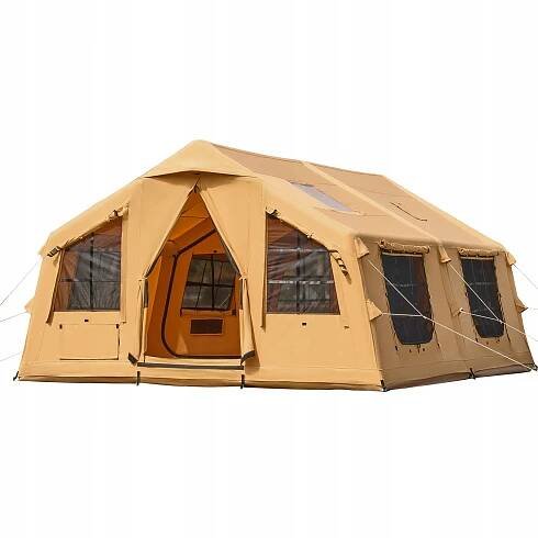 SucceBuy Nafukovací Stan pro 8-12 osob s 2 světýlky Stan Bivakový Žlutý Model 121011-17-331-08C