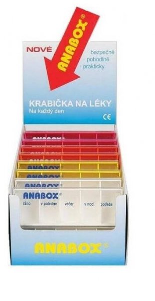 Dávkovač na léky ANABOX Denní box barevně rozlišený