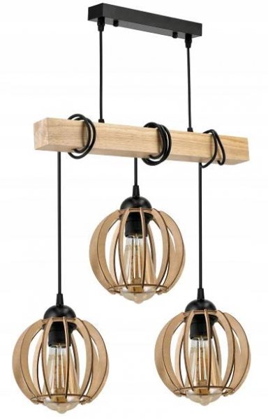 Závěsné stropní svítidlo LED dřevěný trám 3xE27 loft dřevěná koule