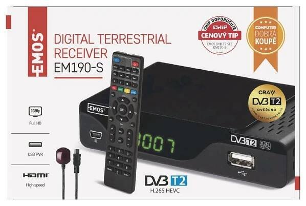 EMOS Set-top box EM190-S HD HEVC H265 (DVB-T2) 2520236400 | Žárovky.cz