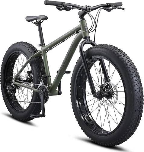  Mongoose Argus Trail Adult Fat Tire Mountain Bike 26-Inch Wheels, 19-Inch Aluminum Hardtail Frame, Mechanical Disc Brakes, 2x8 Drivetrain, Rapid Fire Shifters, Green, Large Frame