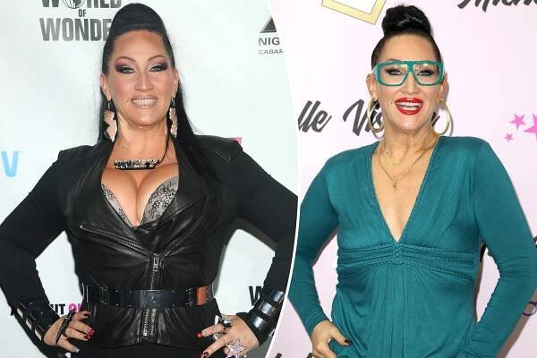 Michelle Visage with breast implants and without breast implants.