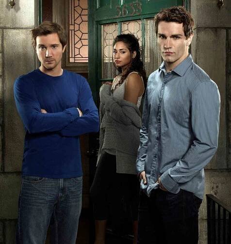 Sam Huntington as Josh Levison, Meaghan Rath as Sally Malik, and Sam Witwer as Aidan Waite on 'Being Human'