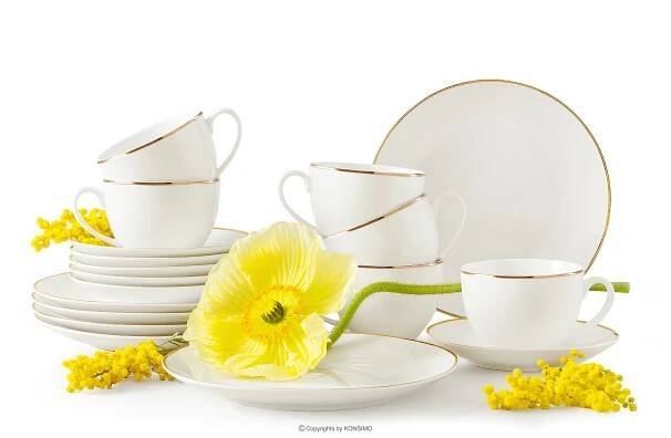 Kávová souprava z tvrdého porcelánu ecru/zlatá 6 osob (18 ks)