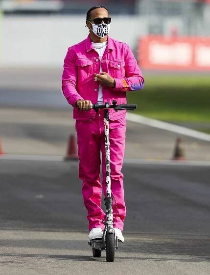 Lewis Hamilton, Mercedes-AMG Petronas F1 on a scooter walks the track during the 2020 Formula One Emilia Romagna Grand Prix