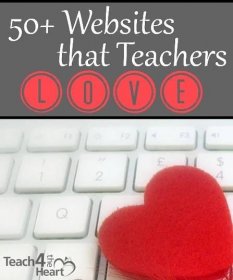 a red heart sitting on top of a keyboard with the words 50 + web sites that teachers love