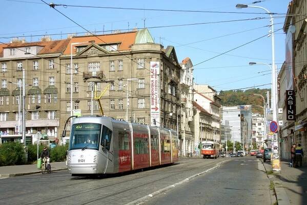 Tram 20 in Smichov area in Prague