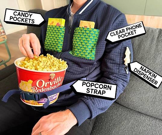 The Ultimate Movie Theater Jacket With a Popcorn Holder, Snack Pockets & More!