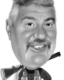 Funny Exaggerated Hunter Caricature in Black and White Style from Photo