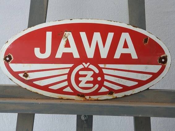 Smaltovaná cedule: JAWA - ČZ - Starožitnosti