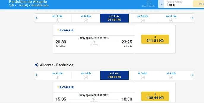 Ceny letenek z Pardubic do Alicante. Foto: Ryanair