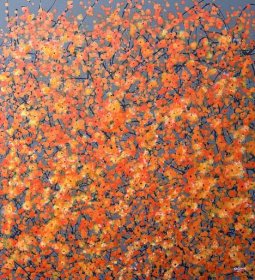 Orange Blossom -  abstract spring floral painting on canvas.